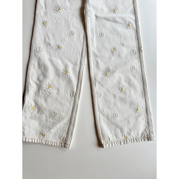 SANDRO Cyriaque White Embroidered Daisy Floral Wide Leg Jeans, Size 36/4/S - Picture 8 of 16